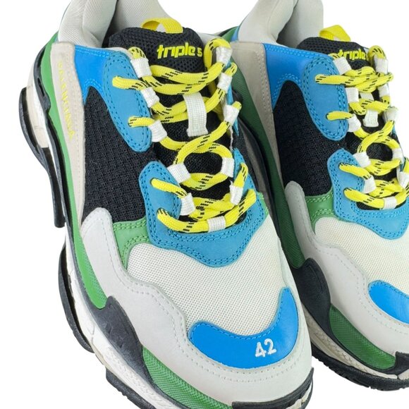 BALENCIAGA Multicolor Triple S Mesh Nubuck and Leahter Sneakers Marked as 9US - Picture 5 of 12